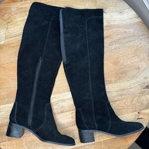 Corso Como Black Suede Leather Heeled Boots Over The Knee Size 8.5 Loval Classic